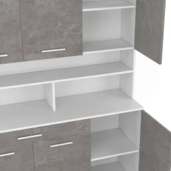 Buffet de cuisine vaisselier effet béton et blanc 120 cm