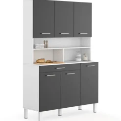 Buffet de cuisine vaisselier gris et blanc 120 cm