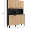 Buffet de cuisine vaisselier noir et bois façon hêtre 120 cm