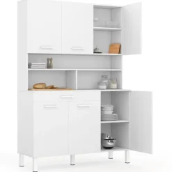 Buffet de cuisine vaisselier blanc brillant 120 cm