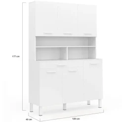 Buffet de cuisine vaisselier blanc brillant 120 cm