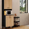 Buffet de cuisine vaisselier noir et bois façon hêtre 60 cm