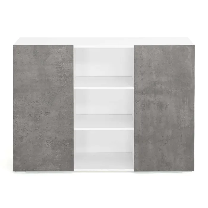 Buffet effet béton et blanc 2 portes