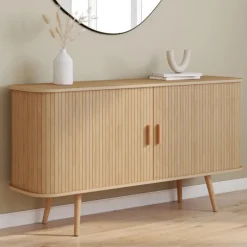 Buffet en bois 140 cm effet lattes avec 2 portes coulissantes