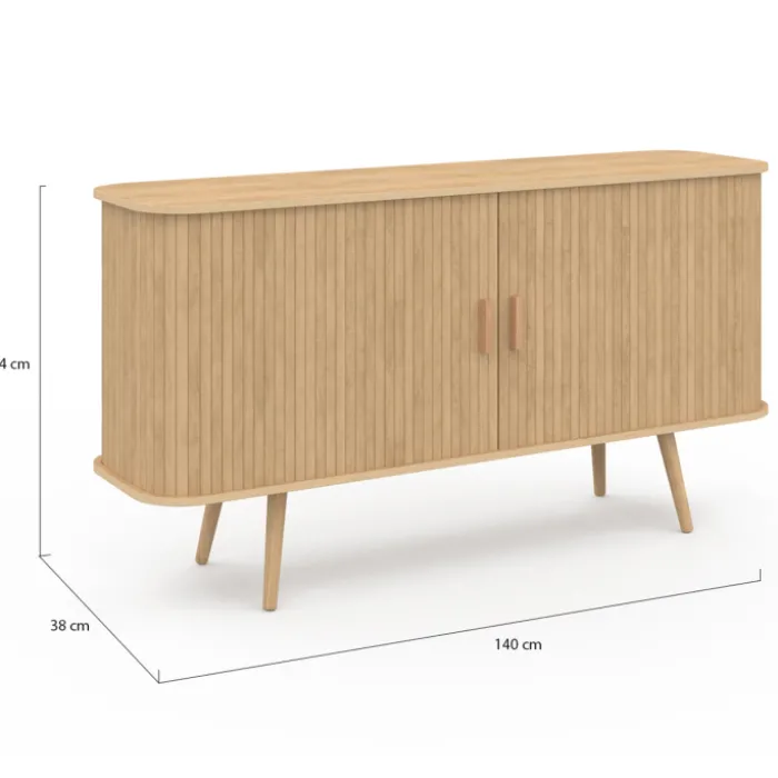 Buffet en bois 140 cm effet lattes avec 2 portes coulissantes