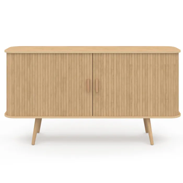 Buffet en bois 140 cm effet lattes avec 2 portes coulissantes
