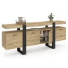 Buffet enfilade 200 cm 4 portes avec niche bois et noir