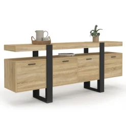 Buffet enfilade 200 cm 4 portes avec niche bois et noir