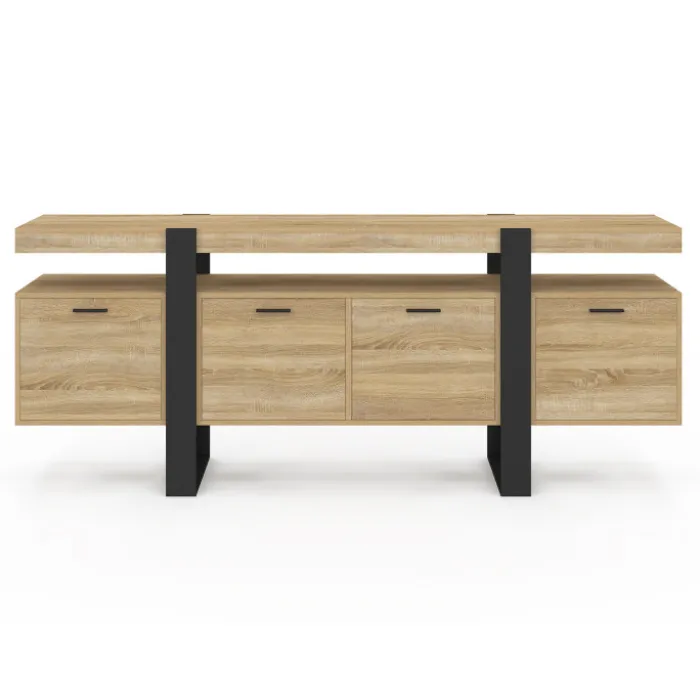 Buffet enfilade 200 cm 4 portes avec niche bois et noir