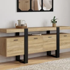 Buffet enfilade 200 cm 4 portes avec niche bois et noir