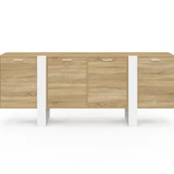 Buffet enfilade 200 cm 4 portes bois et blanc