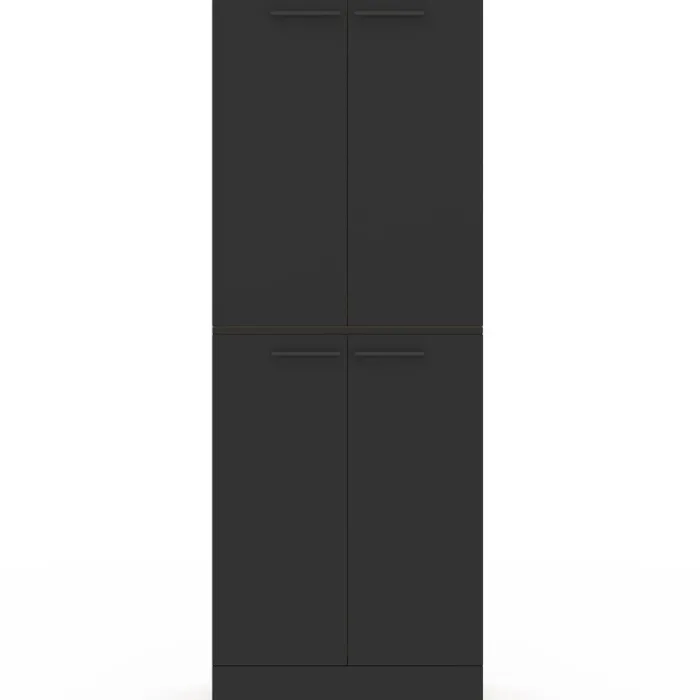 Buffet haut armoire de cuisine H.160 cm 4 portes avec rangements façon hêtre et noir
