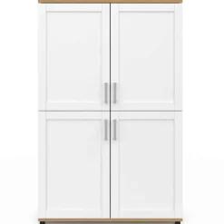 Buffet haut blanc et bois avec 4 portes 125 cm