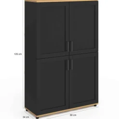 Buffet haut noir et bois avec 4 portes 125 cm