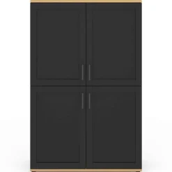 Buffet haut noir et bois avec 4 portes 125 cm