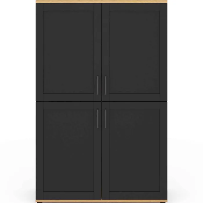 Buffet haut noir et bois avec 4 portes 125 cm