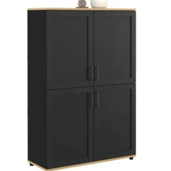 Buffet haut noir et bois avec 4 portes 125 cm