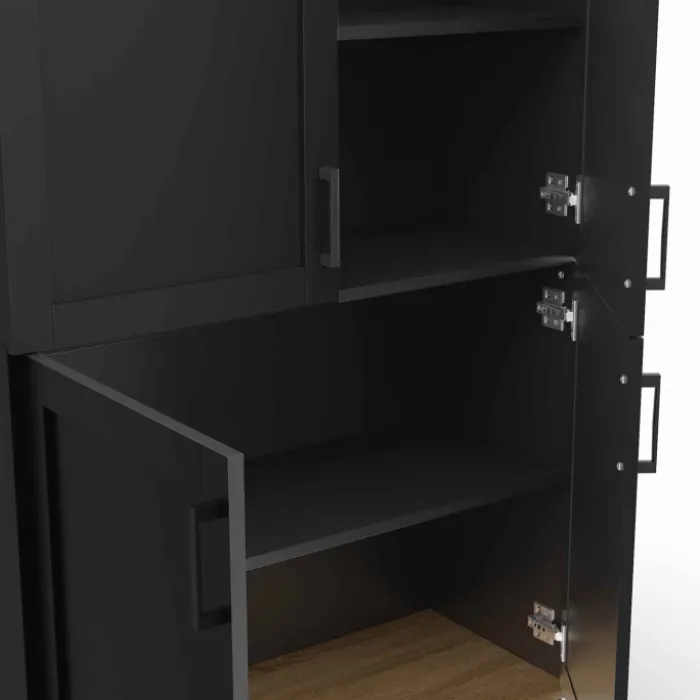Buffet haut noir et bois avec 4 portes 125 cm