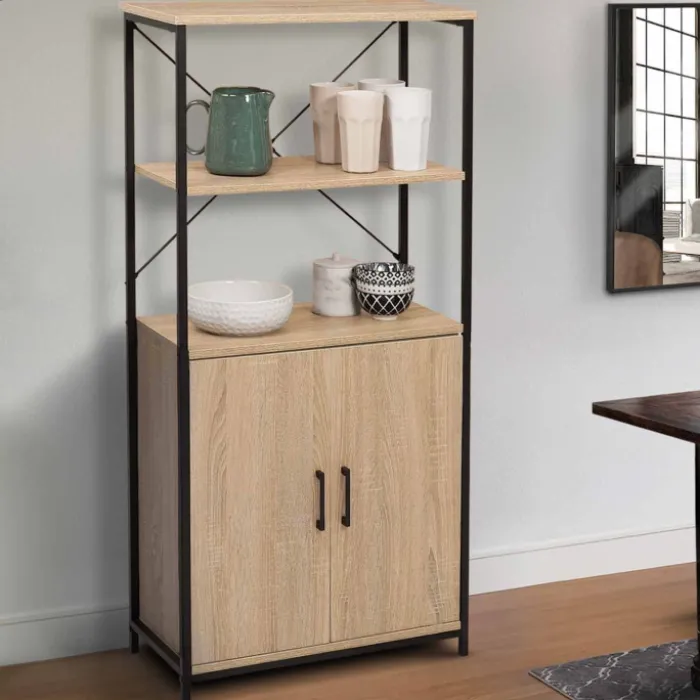 Buffet haut style industriel 2 portes avec étagères