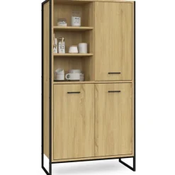 Buffet haut style industriel 160 cm bois et métal avec rangement