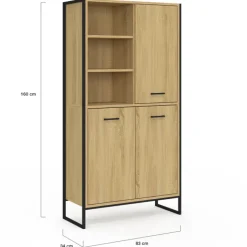 Buffet haut style industriel 160 cm bois et métal avec rangement