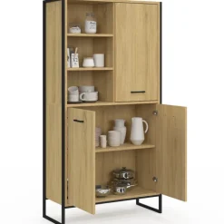 Buffet haut style industriel 160 cm bois et métal avec rangement
