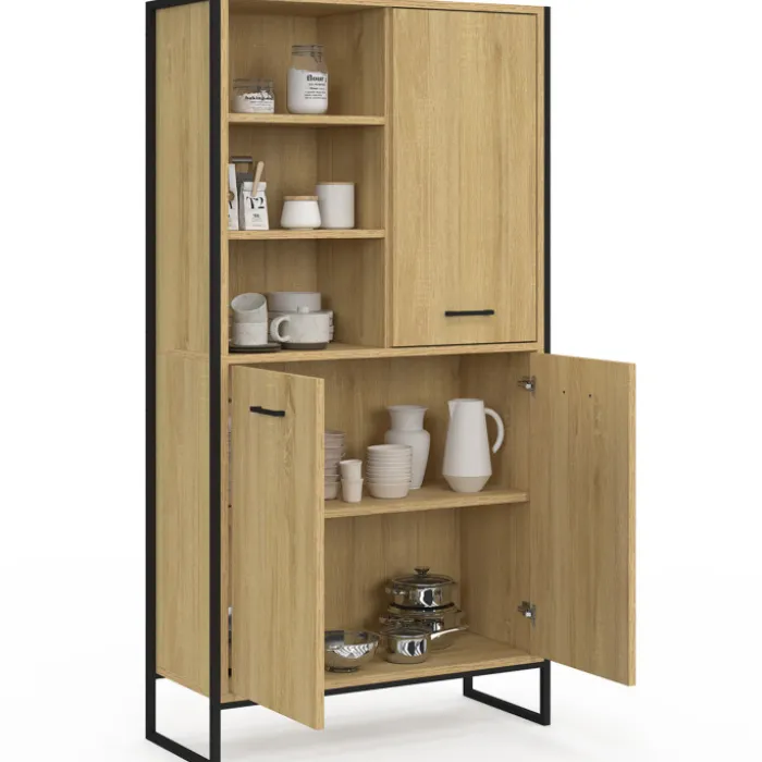 Buffet haut style industriel 160 cm bois et métal avec rangement