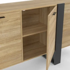 Buffet industriel 200 cm enfilade XXL bois et noir