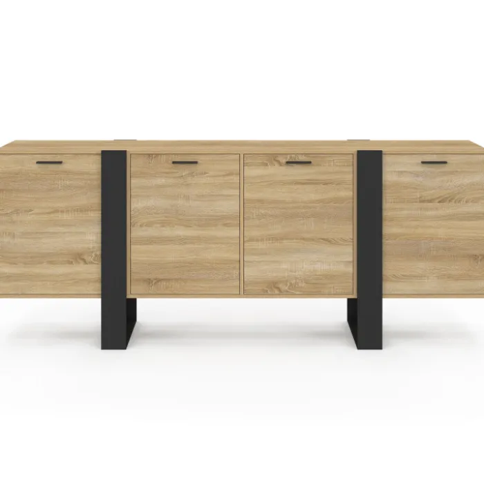 Buffet industriel 200 cm enfilade XXL bois et noir