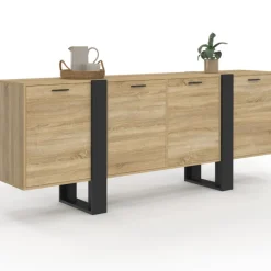Buffet industriel 200 cm enfilade XXL bois et noir