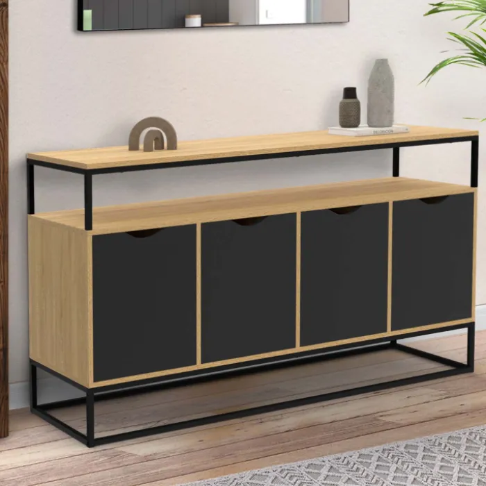 Buffet industriel avec 4 portes noires