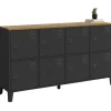 Buffet industriel casier 139 cm avec 8 portes en métal noir et plateau bois