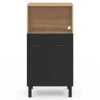 Buffet mi-haut 60 cm avec 1 tiroir et 2 portes façon hêtre et noir