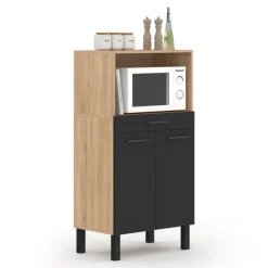 Buffet mi-haut 60 cm avec 1 tiroir et 2 portes façon hêtre et noir