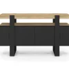 Buffet noir avec plateau bois 140 cm 4 portes