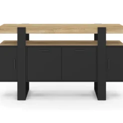 Buffet noir avec plateau bois 140 cm 4 portes