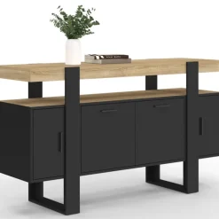 Buffet noir avec plateau bois 140 cm 4 portes
