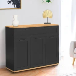 Buffet noir et bois 3 portes et 1 tiroir
