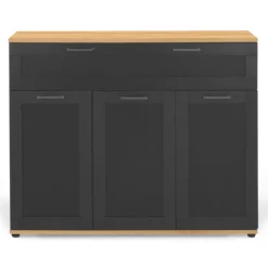 Buffet noir et bois 3 portes et 1 tiroir