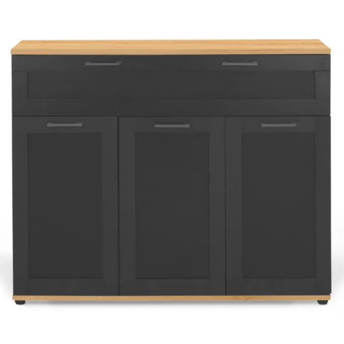 Buffet noir et bois 3 portes et 1 tiroir