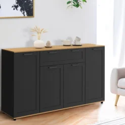 Buffet noir et bois 4 portes 1 tiroir