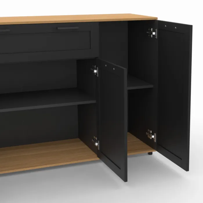 Buffet noir et bois 4 portes 1 tiroir