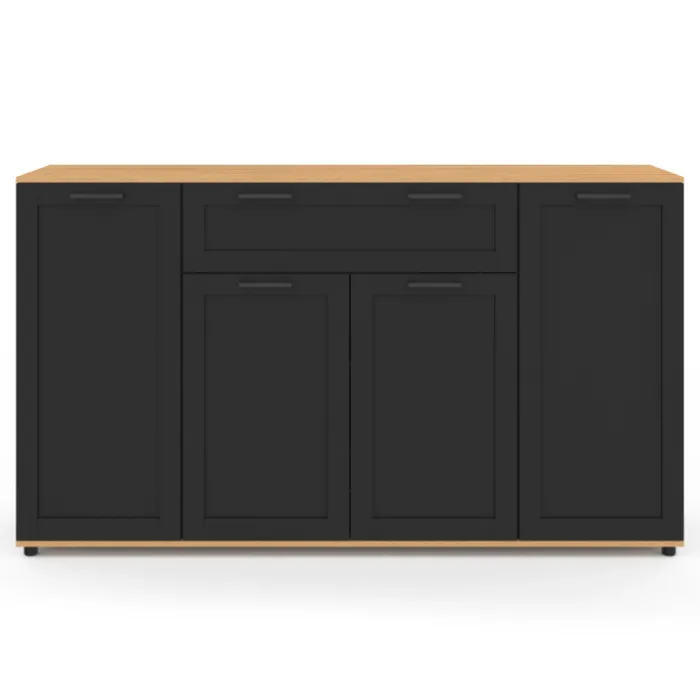 Buffet noir et bois 4 portes 1 tiroir