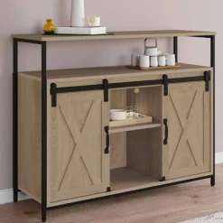 Buffet portes coulissantes grange bois clair effet vieilli