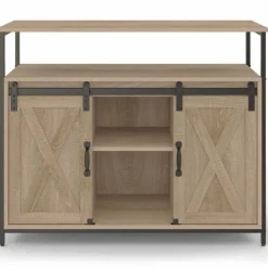 Buffet portes coulissantes grange bois clair effet vieilli