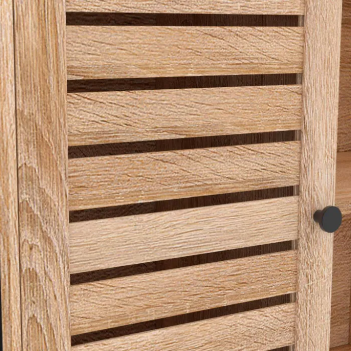 Buffet portes persiennes bois et métal noir