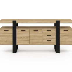Buffet salon XXL 180 cm bois et noir 4 portes et 3 tiroirs