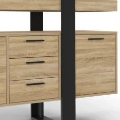 Buffet salon XXL 180 cm bois et noir 4 portes et 3 tiroirs
