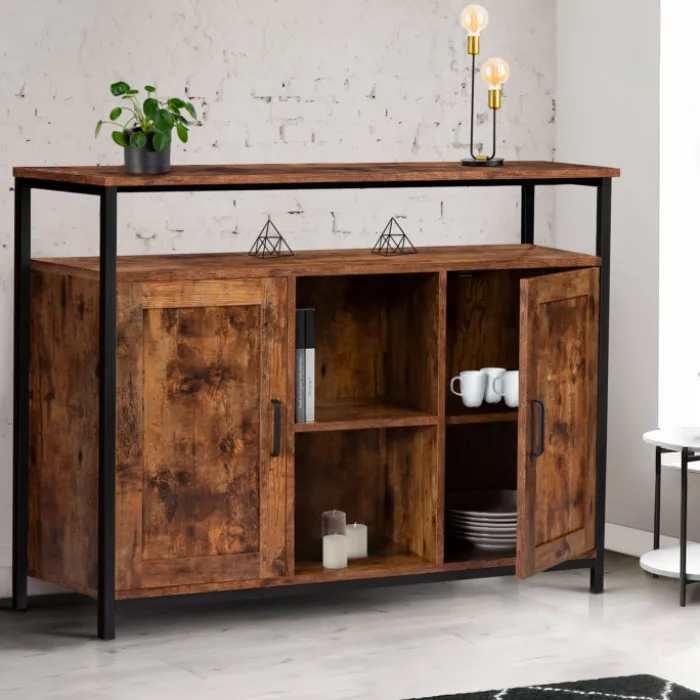 Buffet style industriel 2 portes effet bois vieilli 100 cm