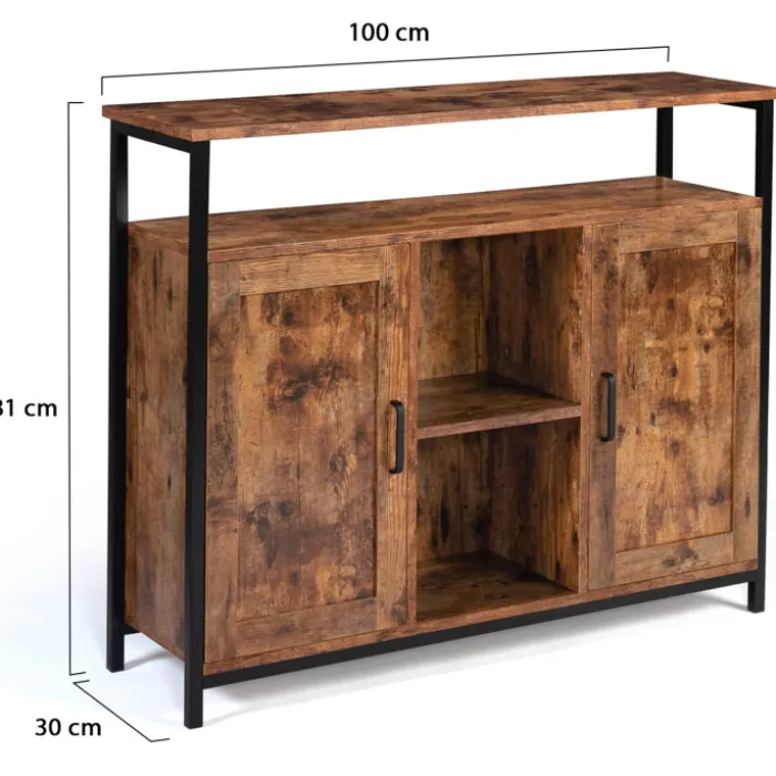 Buffet style industriel 2 portes effet bois vieilli 100 cm
